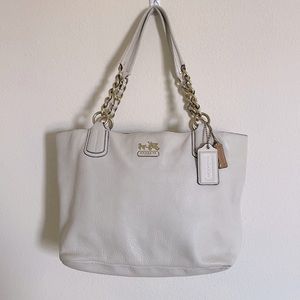 Authentic Coach White Madison Chain Tote Purse